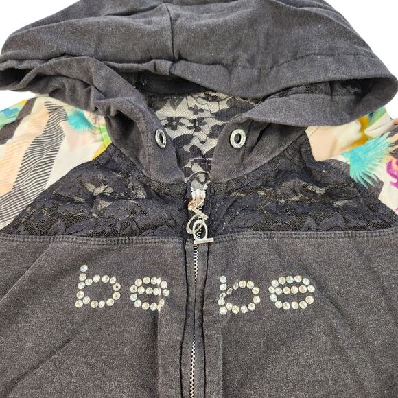 Bebe Sweater Womens Large Y2k 2000s Vintage Black Lace Tropical Retro Sequin - Picture 7 of 15